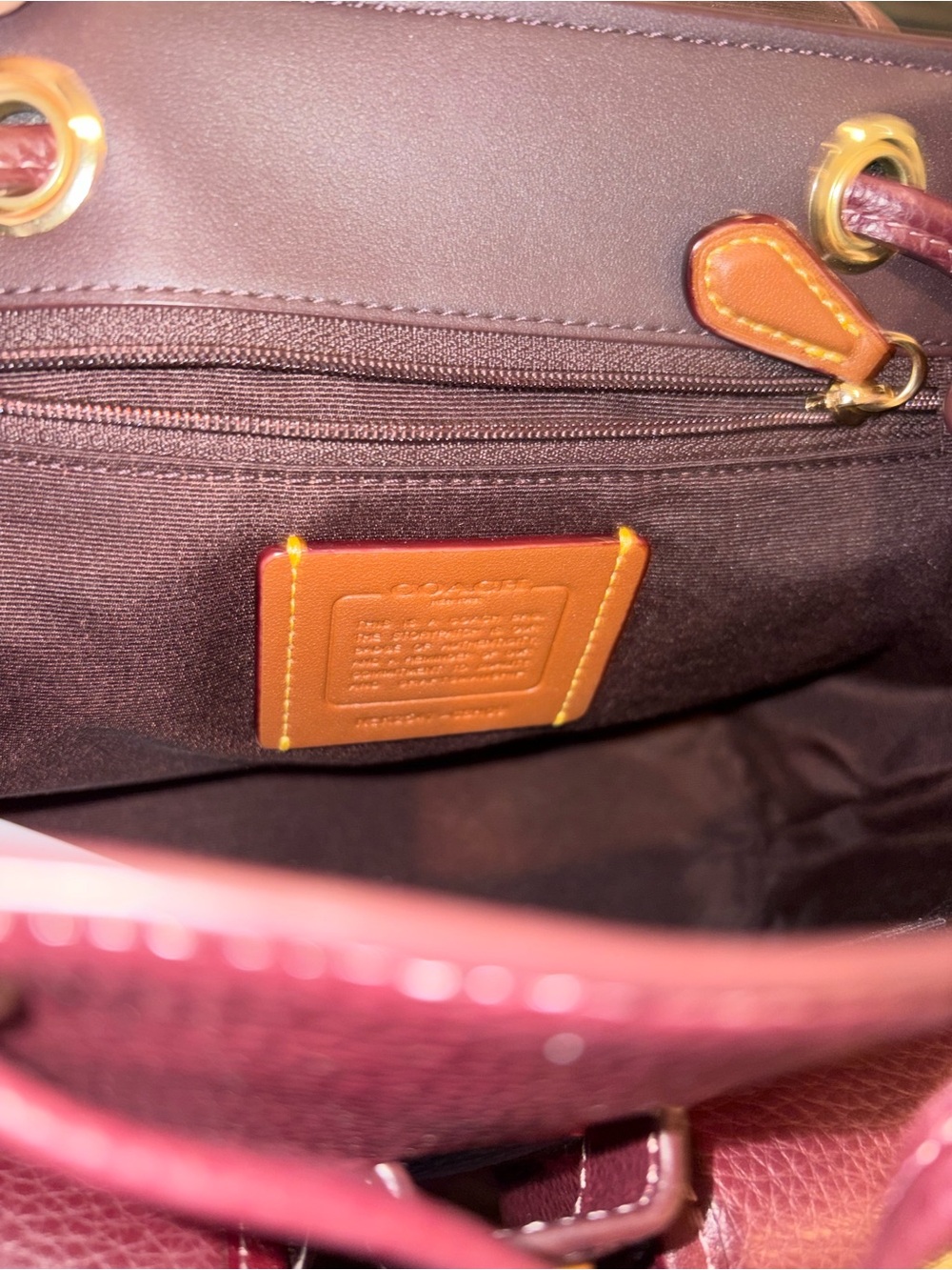 Coach Pebbled Leather Backpack Bag - Burgundy/Maroon - Picture 3 of 3